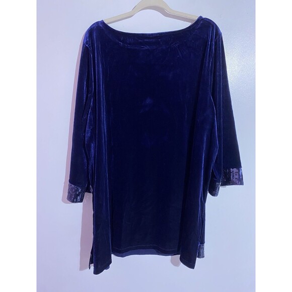 Susan Graver Top 3X Velvet Midnight Blue Sequin Trim Holidays Cocktail NWT - Picture 2 of 9